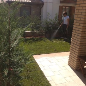 Realizzazione di un giardino con cipresso di leyland e zolle di prato a rotoli