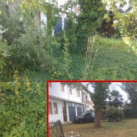 manutenzione a verde e pulizia di un giardino, prima e dopo