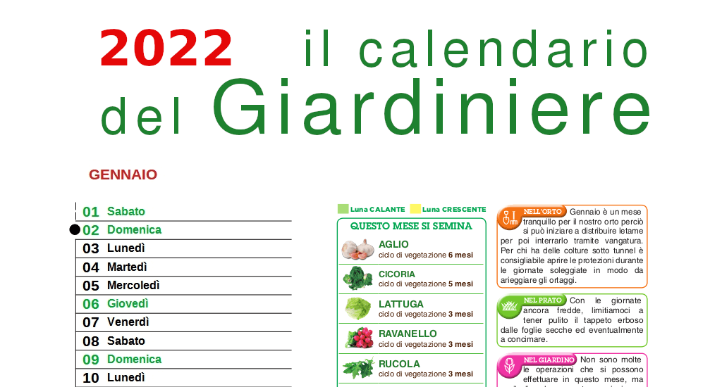 Calendario giardinaggio 2022 Potasiepe
